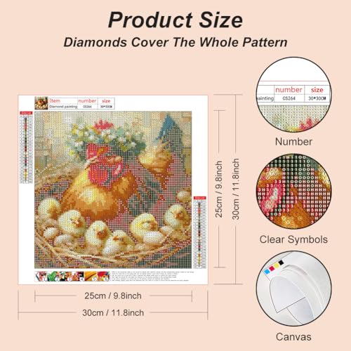 Acudotr Chicken Diamond Art Kits for Adults, DIY Home Decor, 12x12 Inch