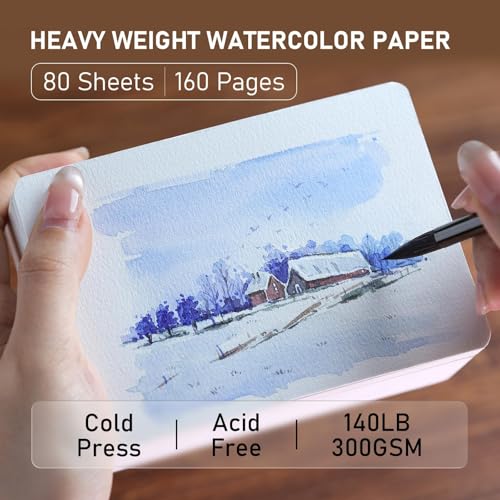 FLUNBRATO Mini Watercolor Sketchbook 80 Sheets, 2.6 x 3.3 Inch, 100% Cotton Mini Travel Watercolor Paper Book, Cold Press 140LB 300GSM, Two-Edge Glue Binding Small Compact Painting Notebook - color: Cold Press, size: 2.6 x 3.3 Inch