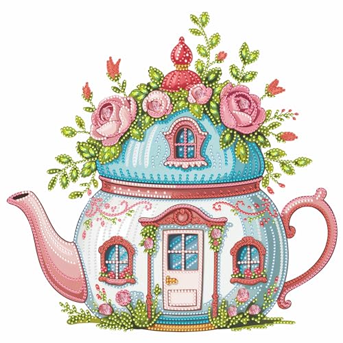 Special Shaped Partial Drill Diamond Painting Kit, 13.8×15.8 Inch Teacup Castle with Pink Roses Irregular Crystal Rhinestone Diamond Art, DIY Handmade Canvas Wall Decor Craft Gift for Adults (ZFM224) - color: ZFM224