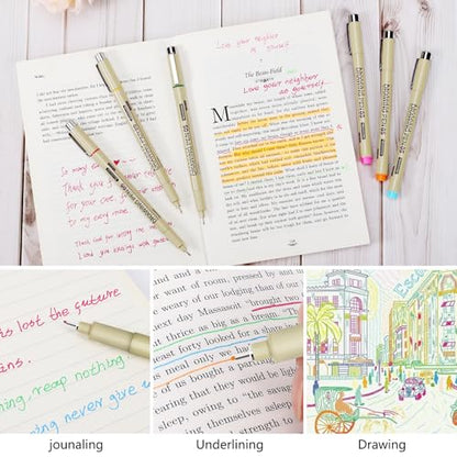 Muchcute Micro Fineliner Drawing Art Pens: 20 Set (12 Colors 01 & 8 Black) - color: 20 Set (12Colors01+8Black)