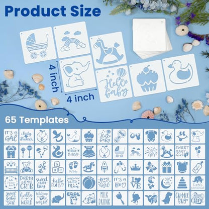Amrules 65 Pcs Painting Stencils, Shower Theme, 4 x 4 Inch | Plastic, Drawing Templates Set for Crafts, Reusable DIY Art Stencil, For Wood, Walls, Cards, Fabrics, Rocks, Home Decoration - style: Shower