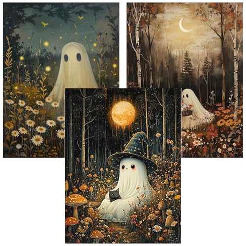 Ekuxom 3 Pack Halloween Diamond Art Kits for Adults-Ghost Diamond Painting | 5D DIY Round Full Drill Diamond Dot Gem Art Crystal Kits for Home Wall Decor 12x16inch - color: 3 Pack Halloween
