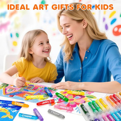 Ellinjan Tempera Paint Sticks For Kids, 24 Colors, Washable & Quick-Drying Twistable Solid Paint, Mess-Free Art Supplies for Drawing & Painting, Ideal Toddler Arts and Crafts Gifts