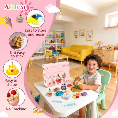 ARTPAR Air Dry Clay Kit,12 Desserts Modeling Magic Clay for Kids Craft Kit - color: Pink Cake Kit
