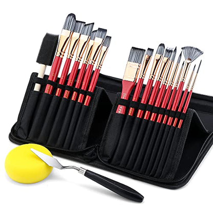 Transon 20Pcs Art Paint Brush Kit with Storage Case, 16 Brushes + Foam Brush Spatula Sponge for Acrylic Oil Watercolor Gouache, Adults Teens Beginners Art Supplies - color: Pink