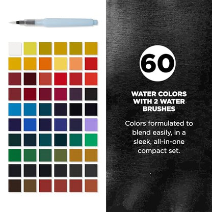 SAKURA Koi Studio Kit, 60 Colors, 2 Water Brushes, 2 Sponges, 2 Palettes