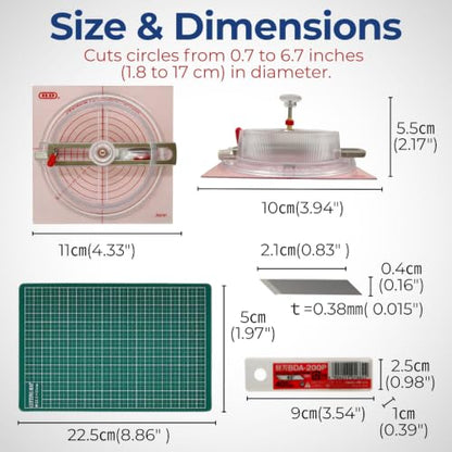 NT iC-1500P Circle Cutter Set with Center Gauge, Adjustable Paper Craft Tool, Blades (BDA-200P) + Cutting Mat, Made in Japan