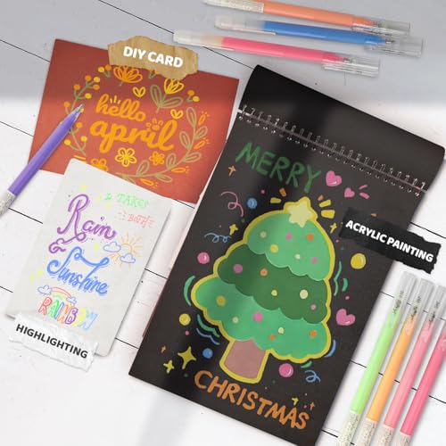 ZSCM 24 Colors 3D Acrylic Gel Pens & Black Paper Sketchbook for Drawing | 1mm Fine Point Acrylic Ink Pen, Opaque Archival Dull Ink Pens for Black Paper Drawing, Sketching, Illustration, Card Making