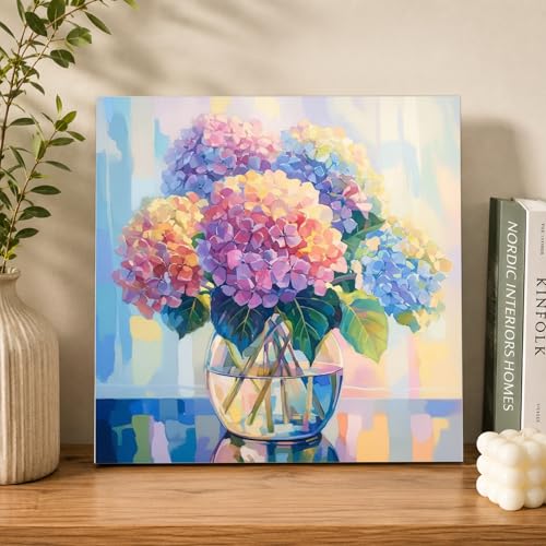 AUKELHJ Framed Paint by Numbers Kit for Adults, Hydrangea, 10x10 inch - color: 12-Hydrangea