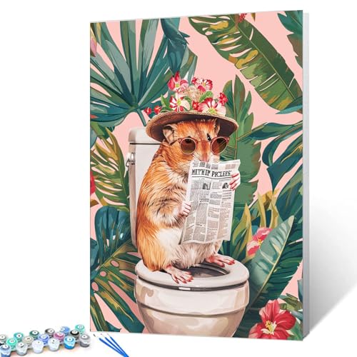 Tucocoo Hamster on Toilet Paint by Numbers DIY Acrylic Paint by Numbers Kits for Adults Funny Rustic Animals Bathroom Paintings Picture Arts Craft for Home Wall Art Decor16x20Inch Frameless - color: Paint By Number-closestool 09, size: 16''x20''(Frameless