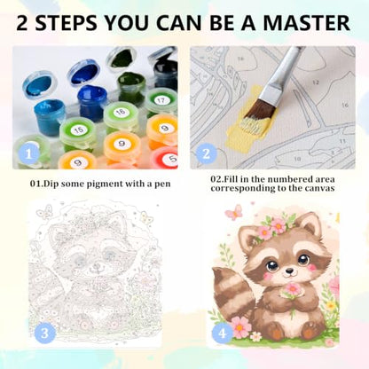 Aestalrcus Paint by Numbers for Kids with Frame, TRaccoon, 8x8 inch - color: style-15