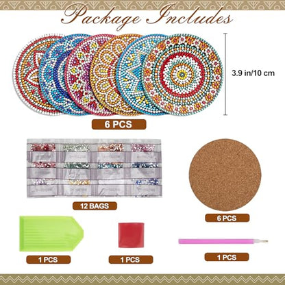 Temlum 6 Pcs Diamond Art Coasters Kits for Adults & Teens, Mandala | Diamond Painting Coasters, Small Diamond Painting Kit Art Craft Supplies - color: Mandala Coasters