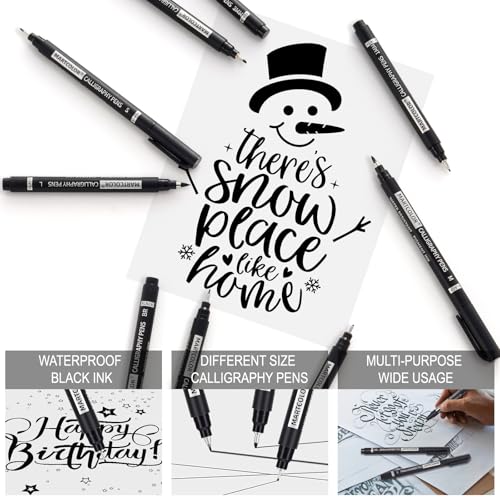 MARTCOLOR 9 Size Calligraphy Pens for Writing, Black Archival Ink Pens