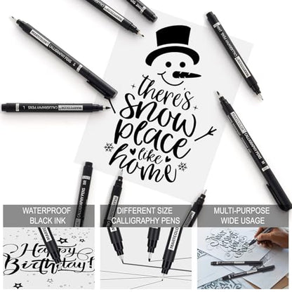 MARTCOLOR 9 Size Calligraphy Pens for Writing, Black Archival Ink Pens