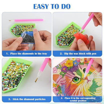 Leixonl Diamond Art Kits for Kids with Framed (7 in) Cartoon Animals DIY Gem Art Painting - Arts & Crafts Gifts for Beginners & Teens (1p-6-in-cat) - color: Cat