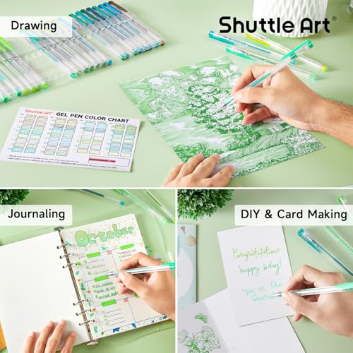 Shuttle Art 60 Pack Green Tone Gel Pens, 30 Green Tone Gel Pens with 30 Refills for Adults Coloring Books Journaling Drawing Nature, Landscapes, Animals Scenes - color: 60 Pack Green Tone