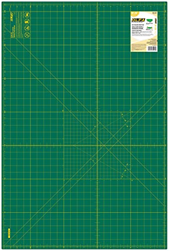OLFA 24x36" Self-Healing Rotary Cutting Mat (RM-MG) - Double-Sided, Green | Self-healing, triple-layer, double-sided grid, rotary cutter safe - Large quilting projects - Quilters and Crafters