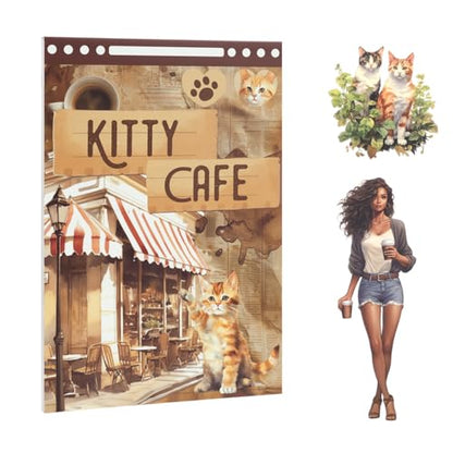 Dizdkizd Coffee and Pet Journaling Stickers for Women, 184 Die Cuts PET and Paper Scrapbook Sticker Kit, Cute Cats and Girl Sticker for Bullet Journals, Planners, Collage - color: Coffee
