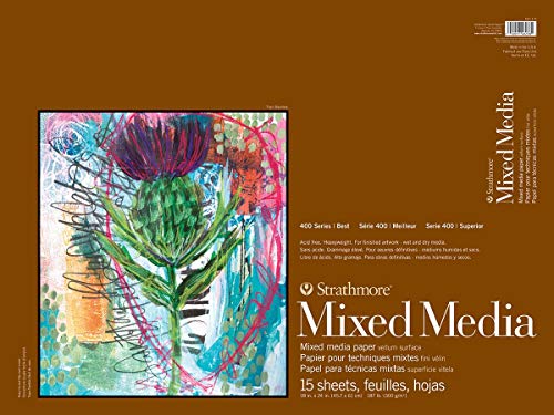 Strathmore 400 Series Mixed Media Pad, 18"x24", White, 15 Sheets & 300 Series Bristol Paper Pad, Vellum, Tape Bound, 9x12 inches, 20 Sheets (100lb/270g)