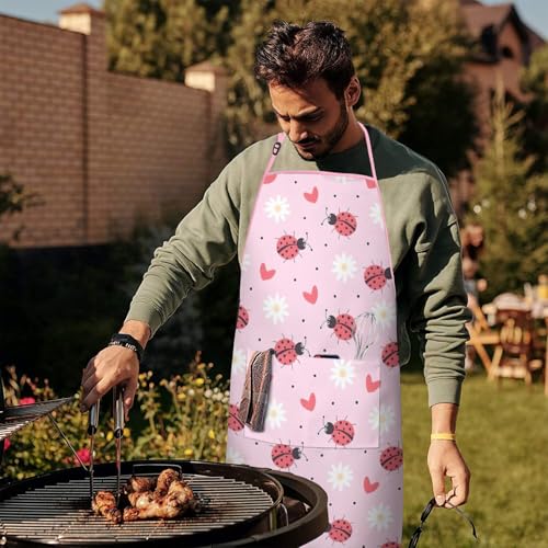Apron with 2 Pockets,Kitchen Chef Artist Aprons for Cooking Gardening Baking Painting, Waterproof Apron 33" x 27" - color: Ladybug