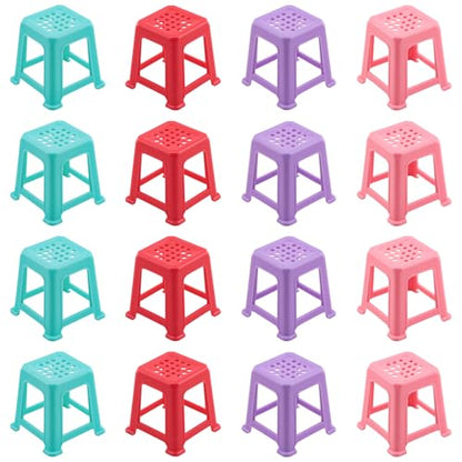 16PCS Mini Canvas Stand Fluid Acrylic Paint Pouring Support Base Chair Shaped Design Solid Colour Plastic Fluid Painting Tool Blue Purple Pink Red
