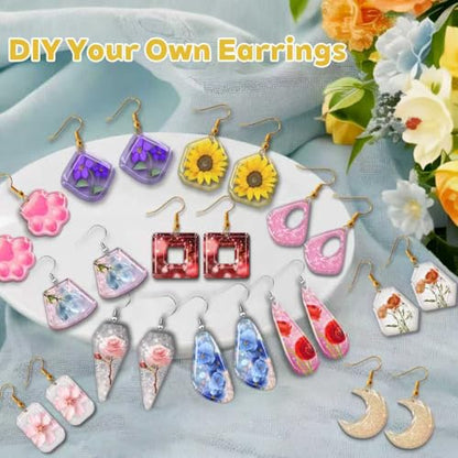 92 Pcs 12 Pack Resin Jewelry Making Kit, Silicone Earring Molds with Gold & Silver Hooks & Jump Rings, Flexible Non-Stick Molds for Epoxy Resin Casting, DIY Craft
