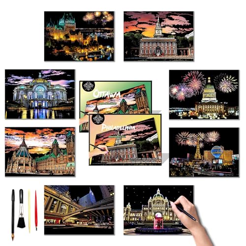 DESINIK Scratch Painting Art Paper - Scratch Art for Adults Premium DIY Craft Kit with Tools - Creative Adult& Teens Crafts for Home Decor & Stress Relief（Canada & America） A4 - color: Canada & America