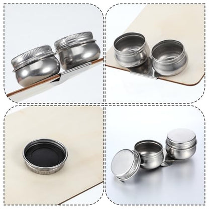 Stainless Steel Oil Painting Double Palette Cup with Screw Lid Dipper Clip, Large Mouth Double Dipper Palette Cup Portable Travel Double-Dipper Oil Painting Container for Acrylic Oils Watercolor