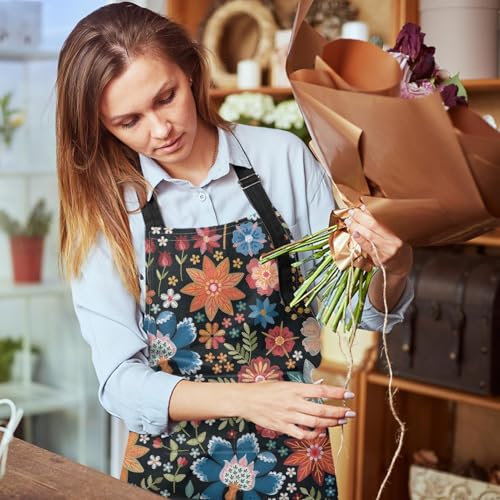 Britimes Apron with Pockets, 32x28 inch, for Women Men, Flower Colorful - color: Flower Botanical