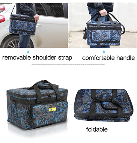 Art Supplies Organizer Bag Craft Tool Storage Tote Arts and Crafts Carrying Case Artist Travel Carrier Bag with Headband Waterproof Paint Box Foldable For Drawing Sketch Painting Sewing Large Capacity - color: camo blue