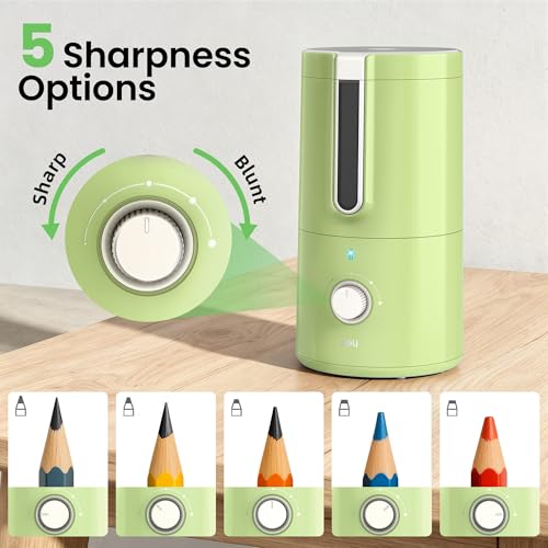 deli Electric Pencil Sharpener, Fully Automatic Pencil Sharpener | for 6.9-8mm Pencils, 5 Sharpness Modes, Rechargeable Hands-Free Sharpener for Classroom Home Office,Green - color: Green