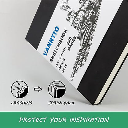 Vanrtto Hardcover Sketch Book, Square Mixed Media Sketchbook 8x8 Inch | Hardcover Square Sketch Book 120LB/200GSM Drawing Paper, 120 Pages/60 Sheets Sketch Pad for Adults, Mixed Media Sketchbook - size: 8x8 INCH