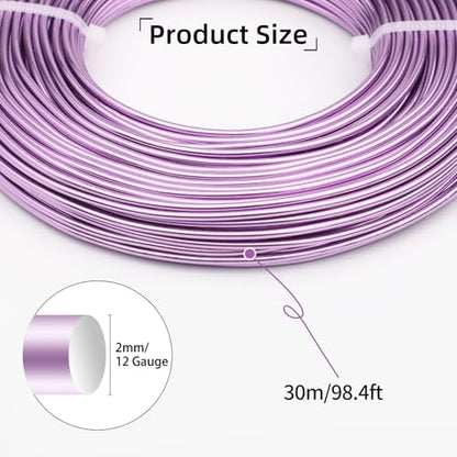 12 Gauge Aluminum Wire 100FT, 2mm Bendable Metal Anodized Aluminum Wire for Sculpting Jewelry Making Crafts Wreath Beading Floral(Pink Purple) - color: Pink Purple