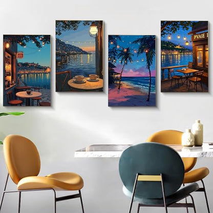 4 Pack Framed Paint by Numbers Kit for Adults Coffee with Wooden Easel - color: FOP4P-08