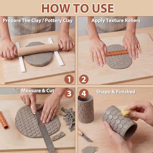 20 Pcs Clay Texture Rollers Set, 3D-Printed Clay Pottery Tools 5 in x 0.65 in for Miniatures, Tabletop, Pottery, DIY Crafting, Jewelry Crafting - size: 5 Inch