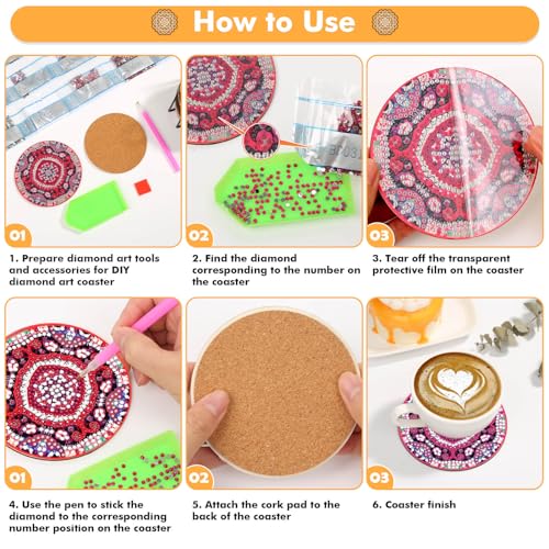 Caffox 20 Pieces Diamond Art Painting Coasters Kit with Holder, Diamond Art Coasters, DIY Diamond Art Crafts Projects, Diamond Art Kits for Adults and Beginners(Mandala Style)