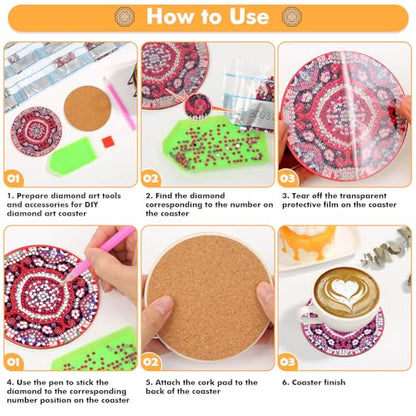 Caffox 20 Pieces Diamond Art Painting Coasters Kit with Holder, Diamond Art Coasters, DIY Diamond Art Crafts Projects, Diamond Art Kits for Adults and Beginners(Mandala Style)