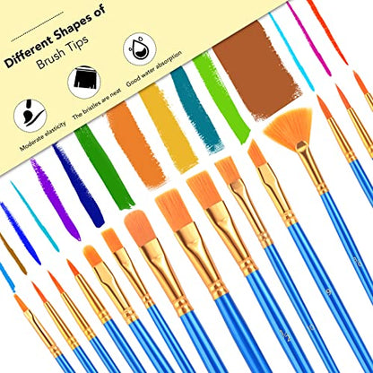 AROIC Acrylic Paint Brush Set, 30 pcs Nylon Hair Paint Brushes | All Purpose Oil Watercolor Face Body Rock Painting Artist, Small Paint Brush Kits for Kids Adult Drawing - size: 30pcs-2-blue