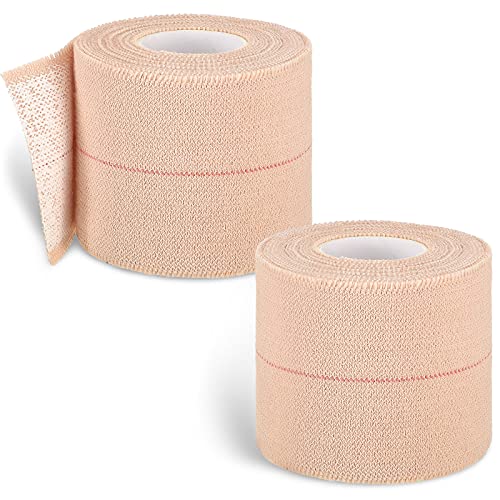 Nuanchu 2 Rolls Adhesive Elastic Tape Bandage Wrap, 2 Inch Wide, Apricot | Flexible Stretch Bandage Tape for Sports Ankle Knee Wrist, Vet Wrap for Horses Pets Dogs, Self Adhesive - color: Beige, size: 15 Foot (Pack of 2)