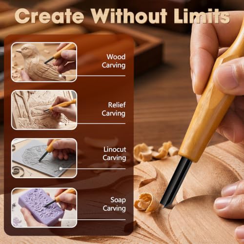XOOL 5 Pcs Linocut Carving Tools Set, V-Shaped Wood Carving Chisels for Block Printing, Relief Printmaking, Rubber Stamp & Detail Carving (1.5mm-5mm)