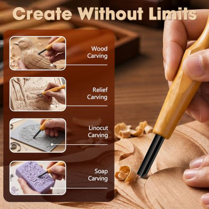 XOOL 5 Pcs Linocut Carving Tools Set, V-Shaped Wood Carving Chisels for Block Printing, Relief Printmaking, Rubber Stamp & Detail Carving (1.5mm-5mm)