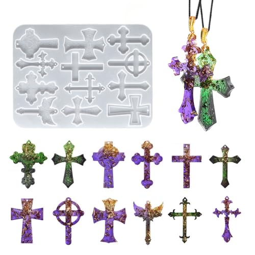 SWUAVD Cross Resin Molds, 9×7inch Epoxy Resin Cross Molds Silicone Molds for Keychain DIY Craft Necklace Jewelry Pendant Making Halloween Gifts