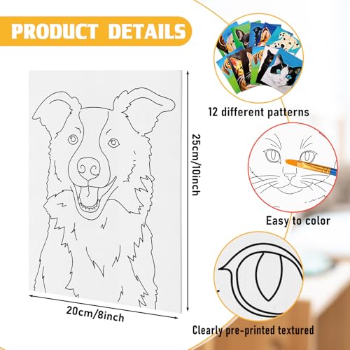 Tinlade 12 Pcs Pre Drawn Canvas for Painting Stretched,Cats and Dogs - size: Cats and Dogs