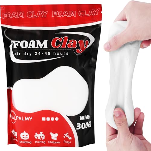 CALPALMY Moldable Foam Clay - 300g High Density Air Dry Clay for Intricate Designs, Cosplay, Crafting, and Artistic Projects - Cutting with a Knife or Rotary Tool, Sanding or Shaping (White) - color: White, size: 300g Basic pack