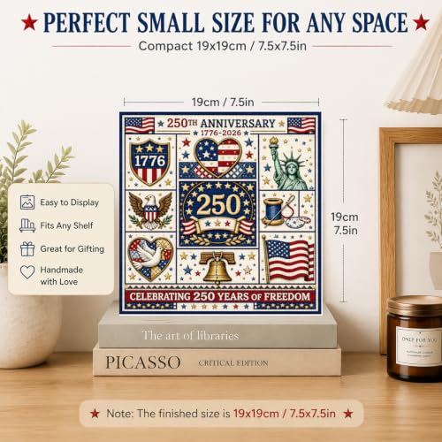 Vintage US Flag Cross Stitch Kit Beginners Embroidery 1776-2026 | USA Patriotic embroidery Kit,7.5×7.5" DIY Cross Stitch Kit, Pre-Printed Fabric, Threads, Needles, Easy for Beginners
