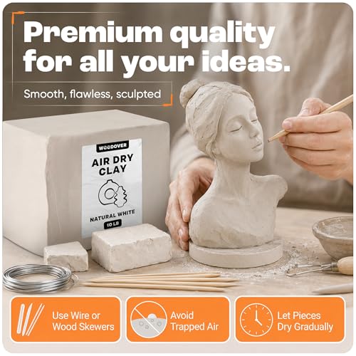 WOODOVER Premium Air Dry Clay White, 10 lb – Natural Modeling Clay for Sculpting, Pottery & DIY Crafts – Self-Hardening for Artists, Beginners and Professionals