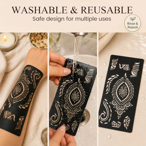 Koogel 18 Sheets 97PCS Henna Tattoo Stencil Kit, Reusable Mehndi Templates | for Bridal Mehndi & Music Festivals — Indian Wedding, Bachelorette Party, Summer Body Art, Women Girls Kids - color: Black1