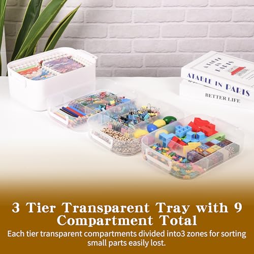 16 QT Art Supply Storage Organizer, 4-Tier with Removable Trays | Large white 4-tier craft case with adjustable dividers, removable trays and carry handle for markers, paints and beads. - color: 4 Layer-White