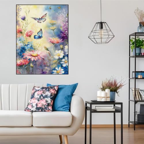 WUDWL Flower Diamond Art Kits for Adult Diamond Painting Kits for Adults | Butterfly and Flower DIY Diamond Painting Kits 5D Diamond Dots Gem Art Crafts with Tools,Round Full Drill 12x16inch - color: DP04742