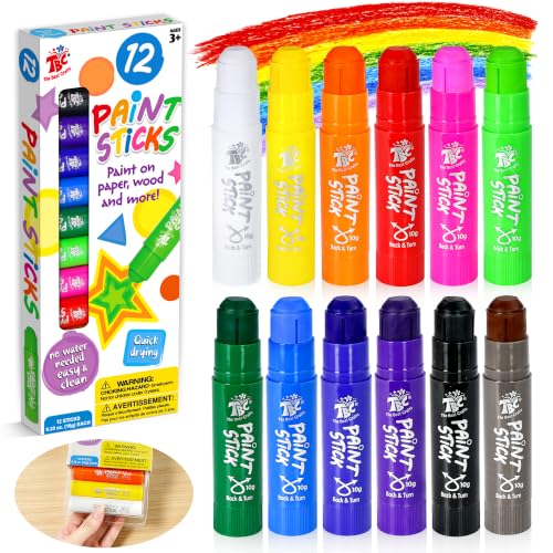 TBC The Best Crafts Paint Sticks for Kids Ages 2-8, 12 Classic Colors | Washable, Non-toxic, Tempera Paint Sticks for Crafts, Art Supplies, and Birthday Gifts - color: 12